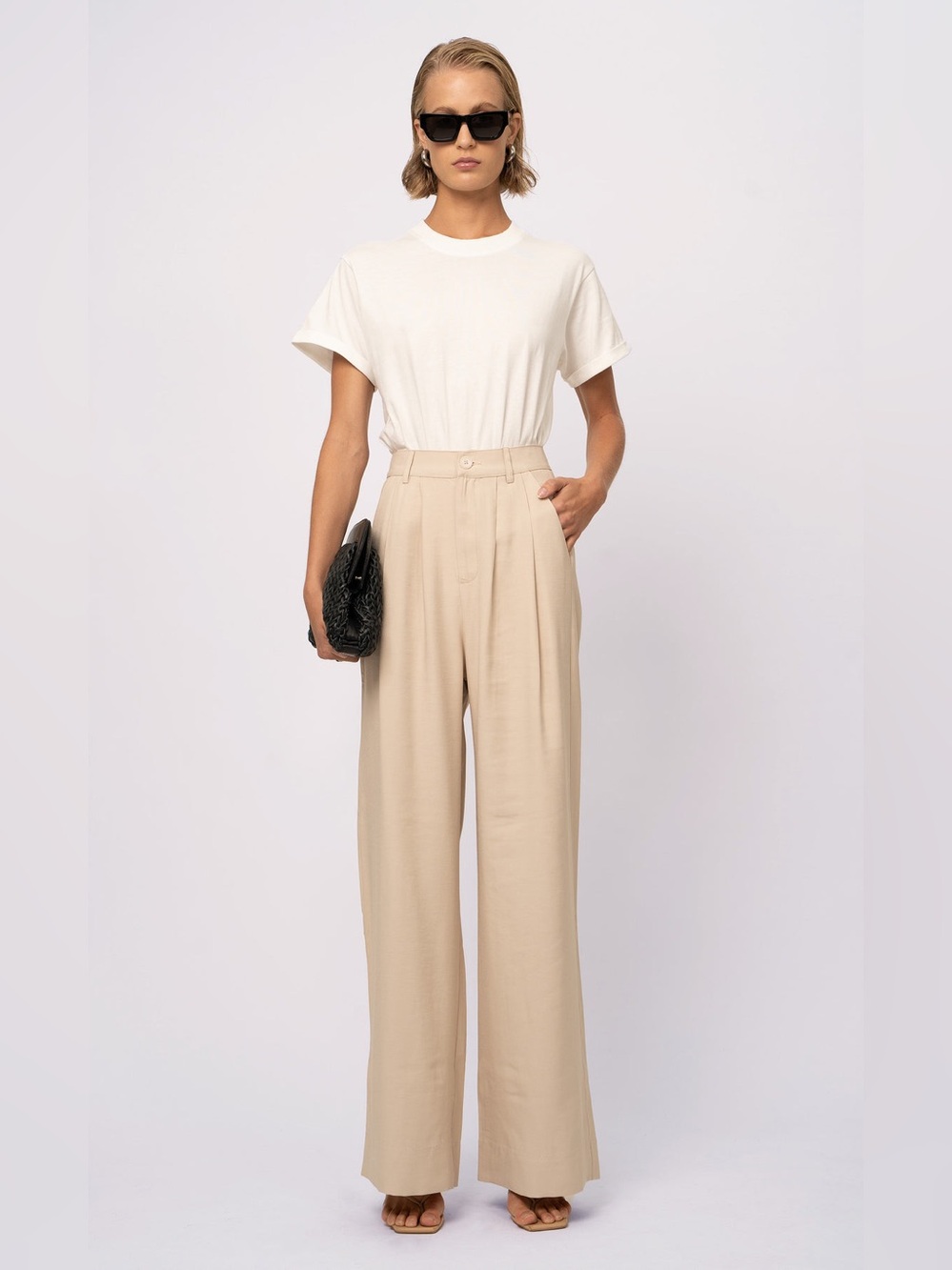 Nonchalant Fabi Wide Leg Trouser Pant in Oat Size S Chic Preppy Academia 90s